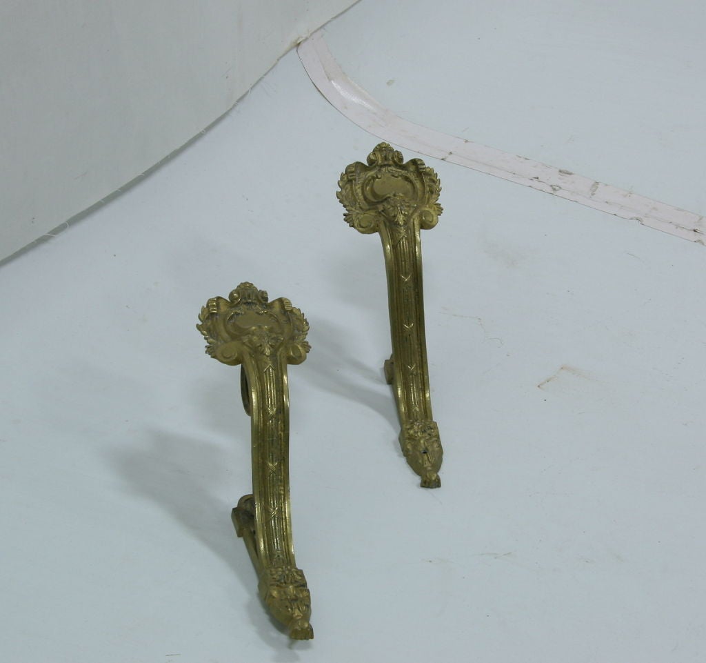 Pair 19th Century French Brass Curtain Rod Holders In Excellent Condition In San Francisco, CA