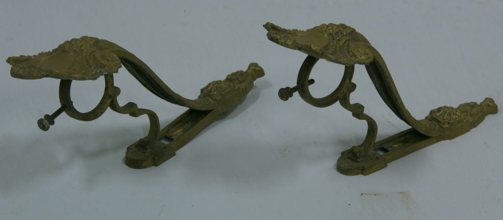 Pair 19th Century French Brass Curtain Rod Holders 5
