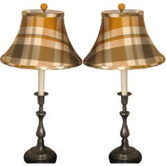 Pair  Early 1900's Pewter Candlesticks made into Lamps.
