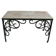 French  19th Century Wrought Iron Table with Marble Top
