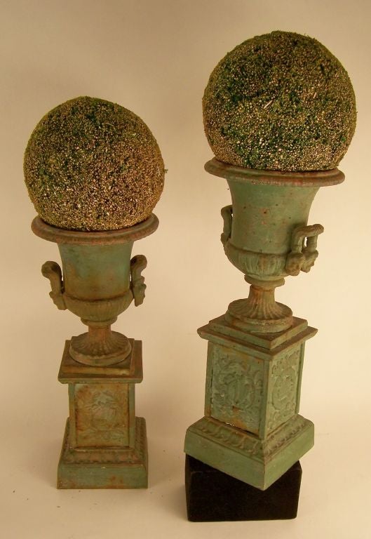 Pair of Small Scale 19th Century Cast Iron Urns 1