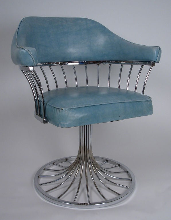 Chrome Dining Table with Five Swivel Chairs