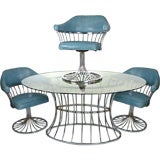 Chrome Dining Table with Five Swivel Chairs