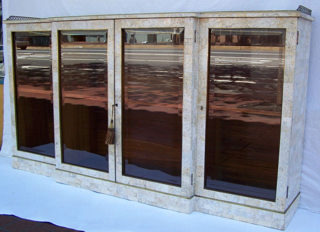 Italian Marble and Brass Sideboard Cabinet