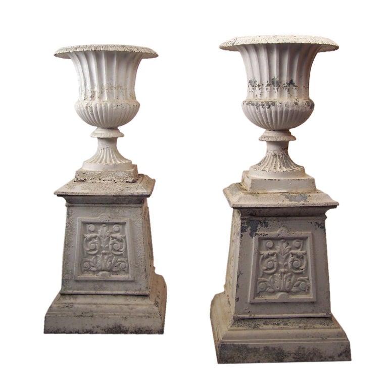 Pair of Large Zinc Garden Urns