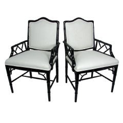 Pair of Faux Bamboo Hollywood Regency Arm Chairs
