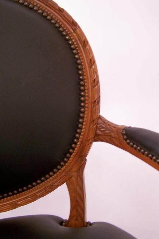 French Louis XV Style Armchair with Black Leather Upholstery In Good Condition For Sale In San Francisco, CA