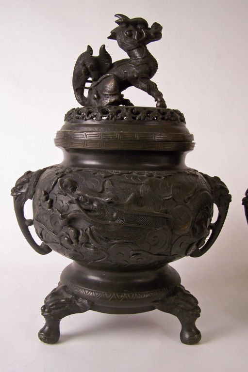 Pair of Asian Bronze Urns