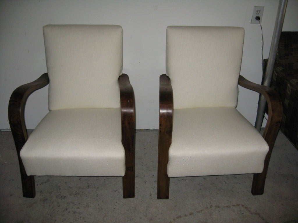 ITALIAN PAIR OF CHAIRS ,REUPHOLSTERED IN WHITE LINEN