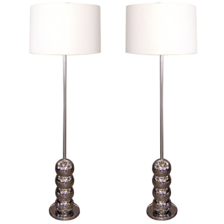 Pair of Mid-20th Century Chrome Ball Floor Lamps
