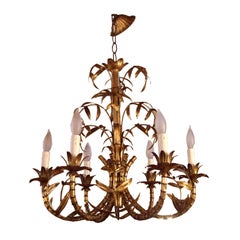 Vintage Palm & Faux  Bamboo Chandelier