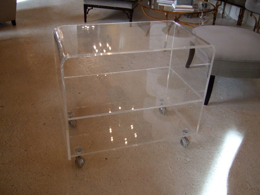 Late 20th Century Lucite Three Tier Rolling Cart