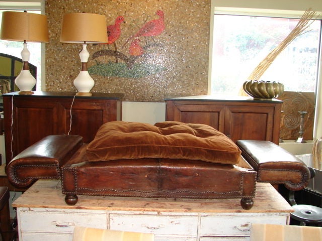 Mid-20th Century Arts and Crafts leather studded daybed w/ adjustable arms