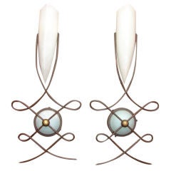 Pair of alabaster and metal sconces