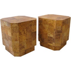 Pair of Burl Wood Laminated Side Table