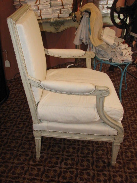 French Louis XVI period painted fauteuil with square back, and tapered and fluted legs, Languedoc region