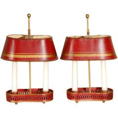 Pair of 19th Century Red Bouillotte Lamps