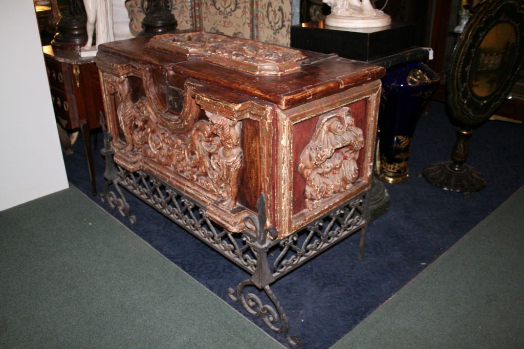Impressive 17th c. Italian carved wood bridal chest