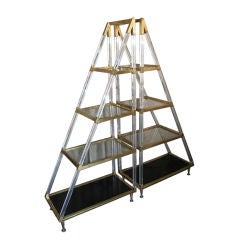 Pair of 70's Acrylic and Brass Shelving Units