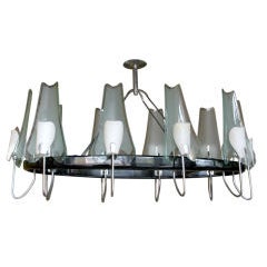 1950s Italian Metal and Glass Oval Chandelier by Stilnovo 4