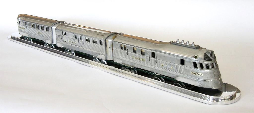 20th Century Burlington Zephyr Model Train w/ Custom Streamline Display Stand