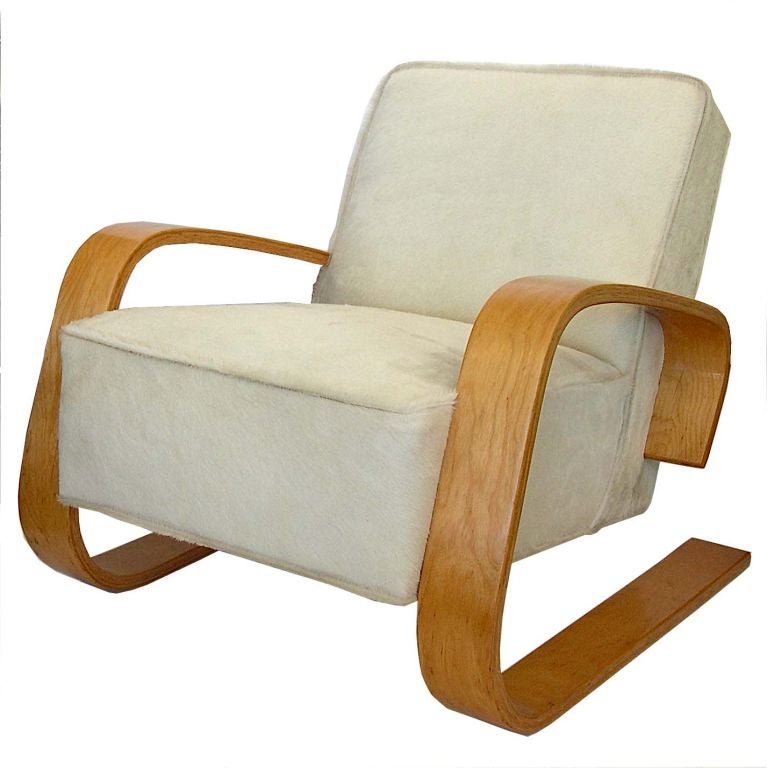 20th Century Early Original Alvar Aalto Tank Chair in Hair on Hide