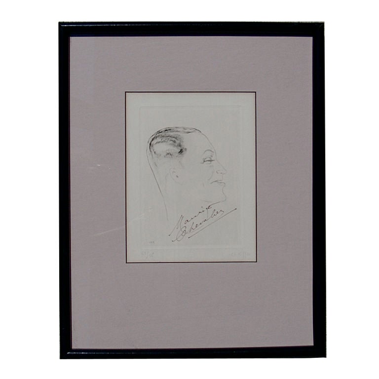 French Set of 4 Framed Maurice Chevalier Signed Etchings by Ch. Kiffer For Sale