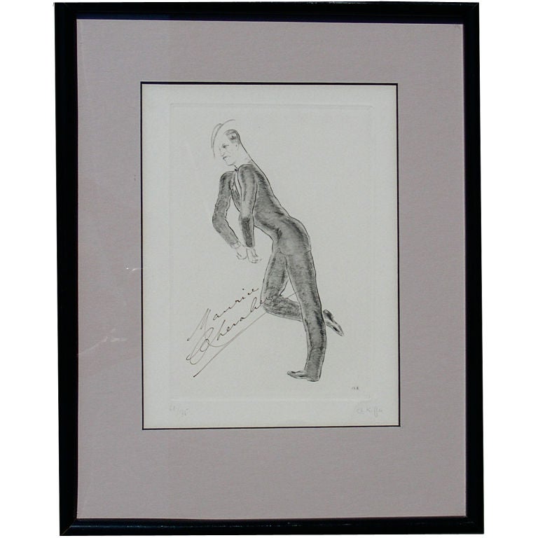 Set of 4 Framed Maurice Chevalier Signed Etchings by Ch. Kiffer For Sale