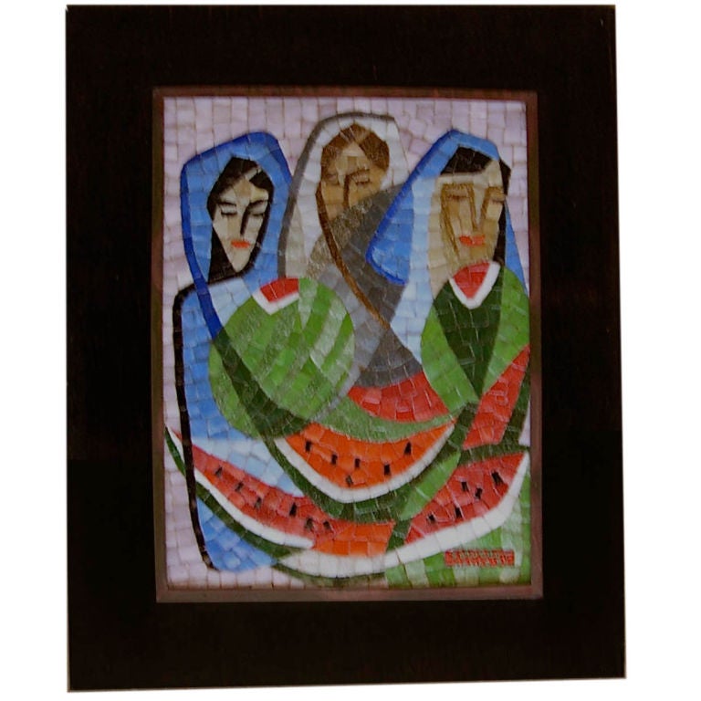 Fantastic Framed Glass Tile Mosaic by Salvador Teran For Sale