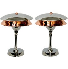 Pair of Chrome & Copper Two Tiered Art Deco Aviator" Table Lamps