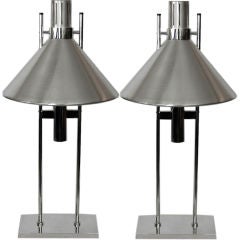 Pair of Of Tall Aluminum 
Chrome Table Lamps by Robert Sonneman