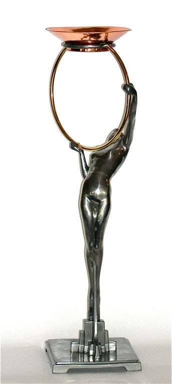 Late 1920's Art Deco Female Figure in Pewter, Brass and Copper