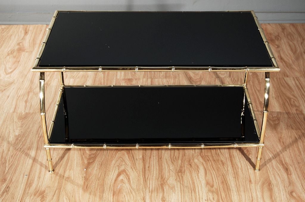 Brass Faux Bamboo Two Tiered Coffee Table