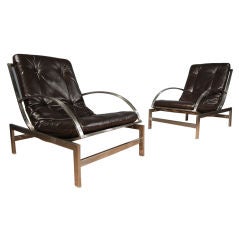Maison Jansen Pair of Leather Sling Chairs