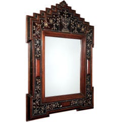Floral, Walnut, Pewter, Bone & Mother-0f-Pearl Inlayed Mirror