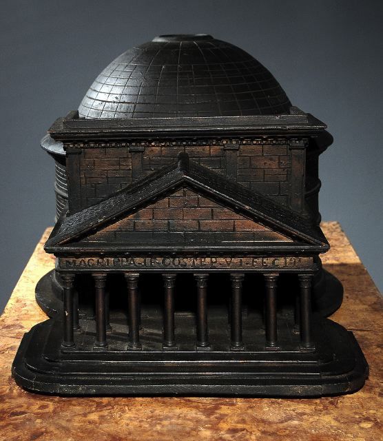 An Ebonized Wooden Maquette of the Roman Pantheon. Dome  Removable.<br />
French, Mid 19th Century