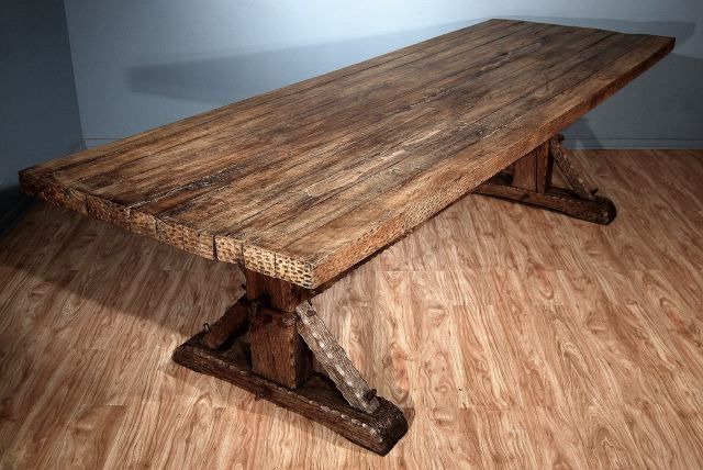French Oak Trestle Dining Table For Sale 1