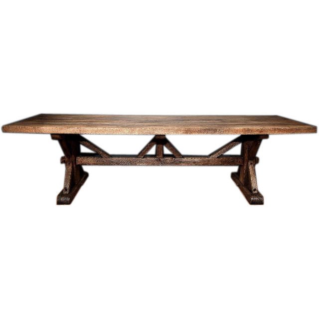 French Oak Trestle Dining Table For Sale