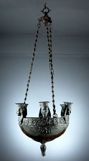 Unusual Lead Chandelier in the Egyptian Taste