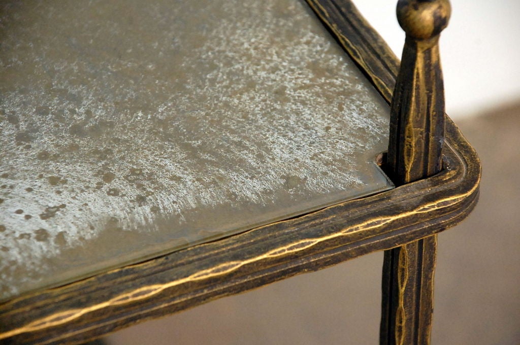 Chic pair of bronze mirrored side tables by Claudio Rayes 4
