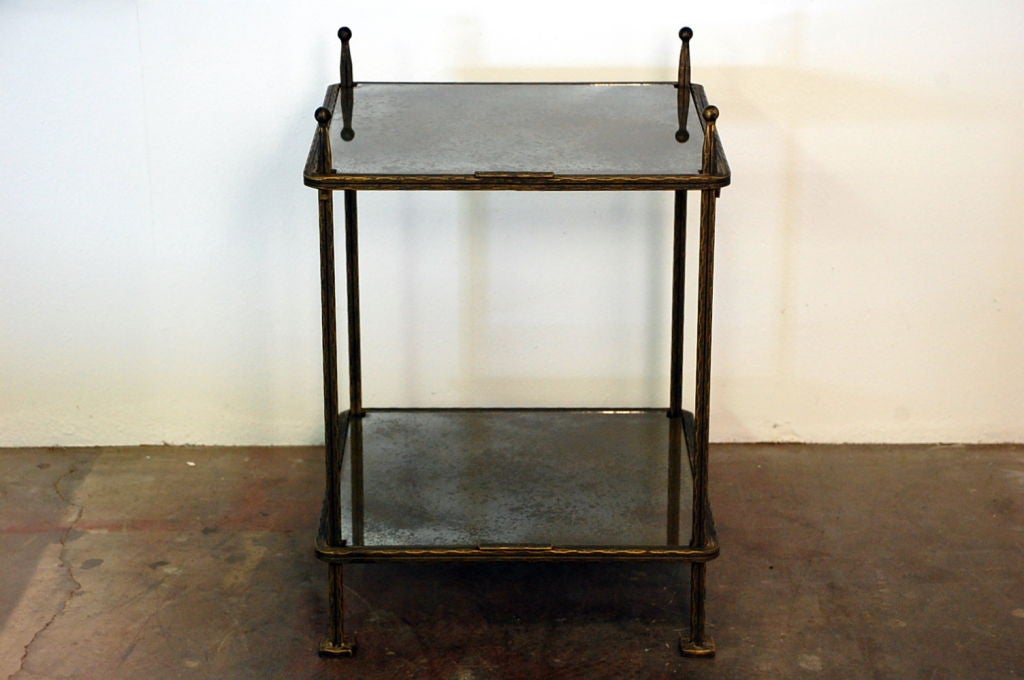 American Chic pair of bronze mirrored side tables by Claudio Rayes
