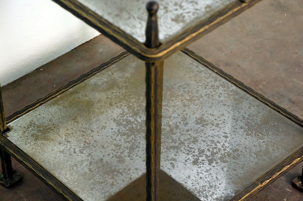 Chic pair of bronze mirrored side tables by Claudio Rayes 2