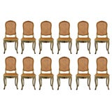 Set of 12 elegant caned French dining chairs
