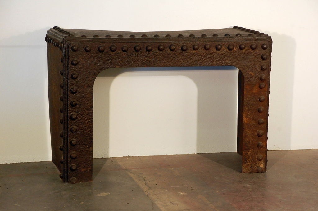 Massive Riveted French Industrial Console In Distressed Condition In Los Angeles, CA