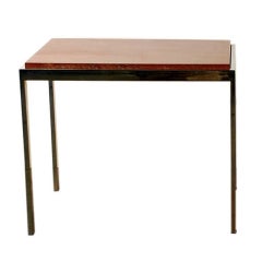 Red Brazilian Marble and Chrome Side Table