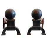 Pair of heavy wrought iron architectural andirons