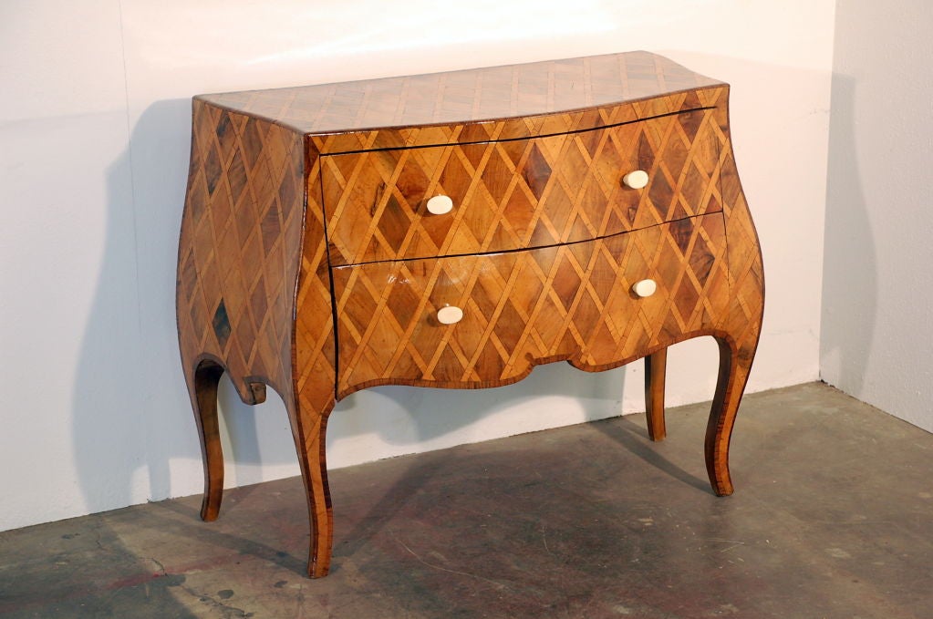 Elegant Italian 1950s neoclassical parquetry commode. Also great as a console or a large nightstand.