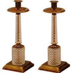 Pair of elegant cut crystal candlesticks