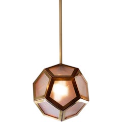 Geometric Brass, Tan Leather and Glass 'Pentagone' Lantern by Design Frères