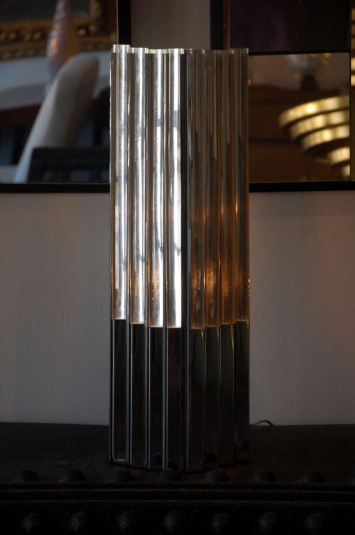 Post-Modern Unusual Lucite and Chrome 1970s Column Lamp